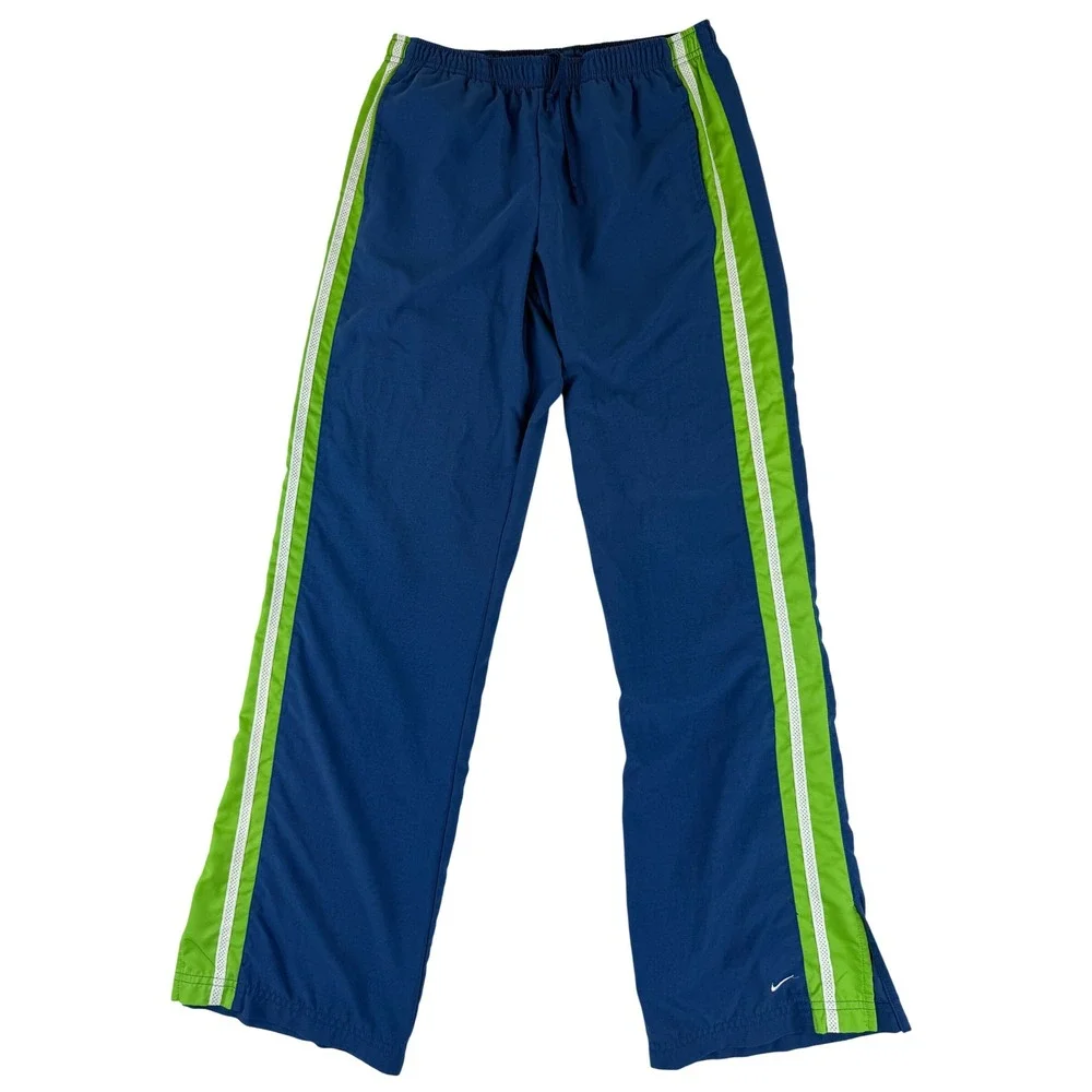 Nike Track Pants Womens M Blue Green Side Stripe Athletic Mesh Lined Sweatpants